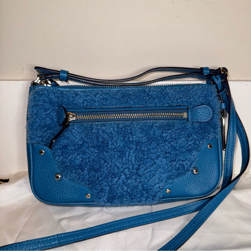 COACH Rhyder Blue Shearling Crossbody Pochette - Picture 2 of 8